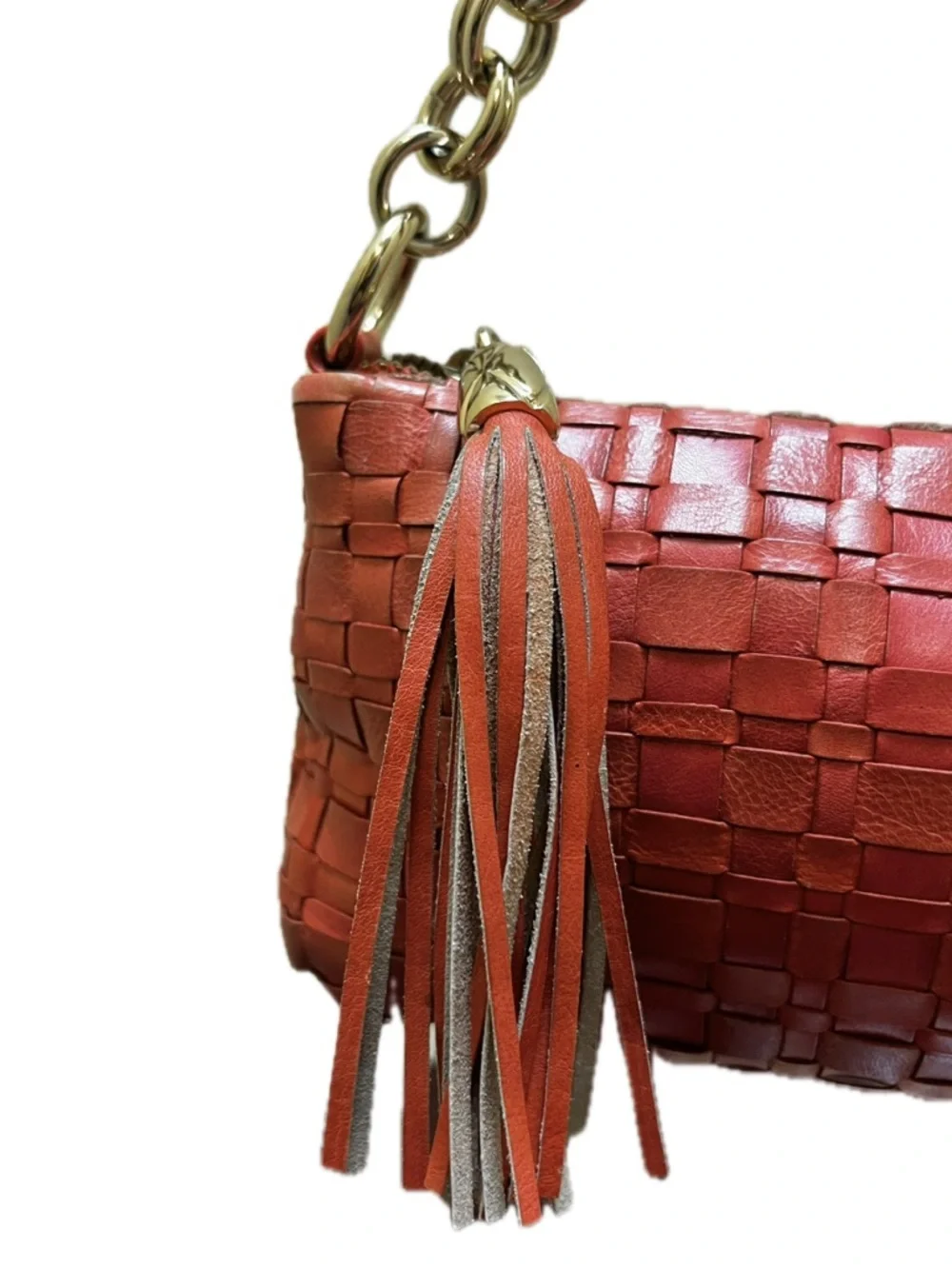 Elliott Lucca Intreccio III Woven Coral Orange Handbag - Picture 5 of 14
